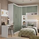 Quarto de Canto Solteiro com Guarda Roupas Cabeceira e Escrivaninha Alpes Luciane Móveis