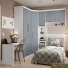 Quarto de Canto Solteiro com Guarda Roupas Cabeceira e Escrivaninha Alpes Luciane Móveis Quarto de Canto Solteiro com Guarda Roupas Cabeceira e Escrivaninha Alpes Luciane Móveis