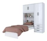 Quarto De Solteiro Guarda-roupa Armário 4 Portas Com Cama Sem Colchão Branco - Móveis Leartam Quarto De Solteiro Guarda-roupa Armário 4 Portas Com Cama Sem Colchão Branco - Móveis Leartam