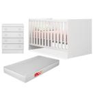Quarto Do Bebê Cômoda 777 E Berço Mini Cama 1344 Com Colchão Doce Sonho Branco - Qmovi