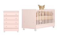Quarto Dormitório Infantil Bebê Júlia Com Berço E Cômoda Rosa Acetinado - Móveis Leartam