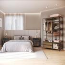 Quarto Estilo Industrial com Guarda Roupa Closet de 2 Gavetas e 2 Mesas de Cabeceira com 1 Gaveta Marrom/Mel/Grafite
