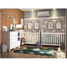 Quarto Gêmeos com 2 Berços Americanos e Cômoda Janelada Mimo 100% MDF Espresso Móveis Branco Brilho
