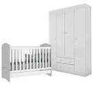 Quarto Infantil 100% MDF Guarda Roupa Roupeiro Flat Mel 4 Portas + Berço Mini Cama Chuva de Amor