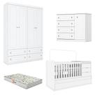 Quarto Infantil 4 Portas Americano Com Berço Multifuncional Cleo Branco Fosco Com Colchão Gazin - Henn Quarto Infantil 4 Portas Americano Com Berço Multifuncional Cleo Branco Fosco Com Colchão Gazin - Henn