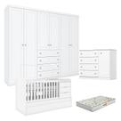 Quarto Infantil 6 Portas Mississipi com Berço Multifuncional Cleo Branco Fosco e Colchão Gazin - Henn Quarto Infantil 6 Portas Mississipi com Berço Multifuncional Cleo Branco Fosco e Colchão Gazin - Henn