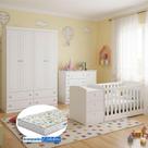 Quarto Infantil Americano 4 Portas e Berço Multifuncional Atlanta Ambiente Branco Fosco com Colchão Gazin - Reller