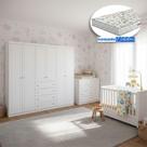 Quarto Infantil Americano 6 Portas Ambiente com Berço Tutto New Branco Fosco e Colchão Gazin - Henn