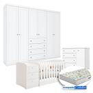 Quarto Infantil Americano 6 Portas com Berço Multifuncional Atlanta Branco Fosco e Colchão Gazin - Reller
