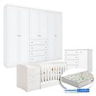 Quarto Infantil Americano 6 Portas com Berço Multifuncional Atlanta Branco Fosco e Colchão Gazin - Reller