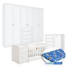 Quarto Infantil Americano 6 Portas com Berço Multifuncional Atlanta Branco Fosco e Colchão Ortobom - Reller