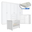 Quarto Infantil Americano 6 Portas com Berço Tutto New Branco Fosco e Colchão Gazin - Henn