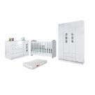 Quarto Infantil Aquarela Guarda Roupa Roupeiro e Cômoda MDF + Berço Mini Cama Chuva de Amor c/ Colchão