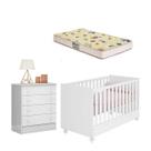 Quarto Infantil Bebê Com Berço Colchão e Cômoda Branco Acetinado - Qmovi
