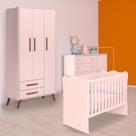 Quarto Infantil Berço, Cômoda Sapateira e Guarda Roupa Rosa