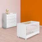 Quarto Infantil Berço Mini Cama e Cômoda Trocador Braco