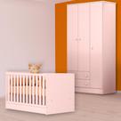 Quarto Infantil Berço Mini Cama e Guarda Roupa 3P 2G Rosa