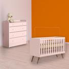 Quarto Infantil Berço Mini Cama Retrô e Cômoda Trocador Rosa
