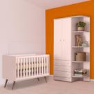 Quarto Infantil Berço Mini Cama Retrô e Guarda Roupa 2P Rosa Quarto Infantil Berço Mini Cama Retrô e Guarda Roupa 2P Rosa