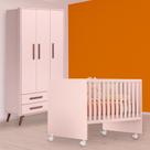 Quarto Infantil Berço Reto e Guarda Roupa Retrô Rosa