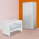 Quarto Infantil Berço Retro e Guarda Roupa 3P 2G Branco