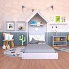 Quarto Infantil Cama Banqueta 2 Nicho e Prateleira Bramov Móveis Cinza Cristal