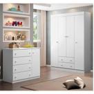 Quarto Infantil com 1 Guarda Roupa 4 Portas 2 Gavetas com 1 Cômoda 100% MDF Elisa