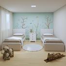 Quarto Infantil com 2 Camas de Solteiro Loop e 1 Mesa de Cabeceira Maggiore Branco Quarto Infantil com 2 Camas de Solteiro Loop e 1 Mesa de Cabeceira Maggiore Branco
