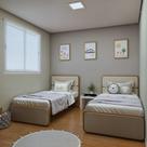 Quarto Infantil com 2 Camas Solteiro Loop Tecido Corano Amêndoa Clean/Off White