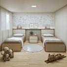 Quarto Infantil com 2 Camas Solteiro Loop Tecido Corano e Mesa de Cabeceira 2 Gavetas Loop Bege/Amêndoa Clean/Off White Quarto Infantil com 2 Camas Solteiro Loop Tecido Corano e Mesa de Cabeceira 2 Gavetas Loop Bege/Amêndoa Clean/Off White