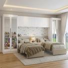 Quarto Infantil com 2 Guarda-Roupas com Espelhos Neo 3 Aéreos 1 Mesa de Cabeceira Branco Madesa