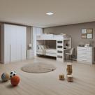 Quarto Infantil com Beliche Olga Cômoda e Criado Baião e Guarda-Roupa Alonzo Branco