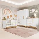 Quarto Infantil com Berço Retrô, Guarda roupa, Cômoda Lisa MDF Peroba