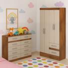 Quarto Infantil com Cômoda 10 Gavetas e Guarda-roupa 4 Portas e 2 Gavetas Ninho