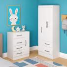 Quarto Infantil com Cômoda 4 Gavetas e 1 porta Guarda-Roupa 3 Portas e 2 Gavetas Ninho Branco