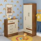Quarto Infantil com Cômoda 4 Gavetas e 1 Porta Guarda-roupa 3 Portas e 2 Gavetas Ninho