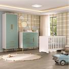 Quarto Infantil com Guarda-Roupa 2 Portas 2 Gavetas com Cômoda e Berço Magia Espresso Móveis Branco/Verde