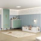Quarto Infantil com Guarda-Roupa 2 Portas 2 Gavetas com Cômoda e Cama Magia Espresso Móveis Branco/Verde