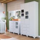 Quarto Infantil com Guarda Roupa 3 Portas e Cômoda 1 Porta com Janelas Mimo 100% Mdf Espresso Móveis Branco Brilho