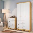 Quarto Infantil com Guarda-Roupa 3 Portas e Cômoda 4 Gavetas 100% MDF Mimo Espresso Móveis Branco/Brilho/Amêndoa
