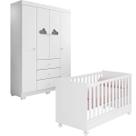 Quarto Infantil com Guarda Roupa Ane 4 Porta + Berço Com Rodizio