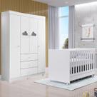 Quarto Infantil Com Guarda Roupa Ane 4 Portas e Berço Americano Branco