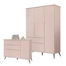 Quarto Infantil com Guarda Roupa Melinda e Cômoda Retro Rosa