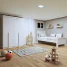 Quarto Infantil com Guarda-Roupa Solteiro 4 Portas 2 Gavetas Alonzo e Cama Solteiro Athenas Branco