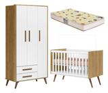 Quarto Infantil Completo Com Berço Colchão e Guarda Roupa 3 Portas - Qmovi