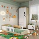 Quarto Infantil Completo com Cama Montessoriana 3pc Linha Encanto Completa Móveis
