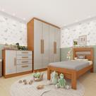 Quarto Infantil Completo com Guarda-Roupa Cômoda e Cama 100% MDF Harmonia Espresso Móveis Cinamomo / Off White