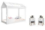 Quarto Infantil Completo com Mesa de Cabeceira 1 Gaveta e Cama Montessoriana Crystal Branco - Rede Móveis