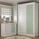 Quarto Infantil Completo Guarda-Roupa 2 Portas 2 Gavetas Com Cômoda Maya Espresso Móveis Branco/Verde
