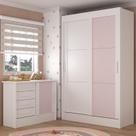 Quarto Infantil Completo Guarda-Roupa 2 Portas 2 Gavetas com Cômoda Maya Espresso Móveis Rosa/Branco
